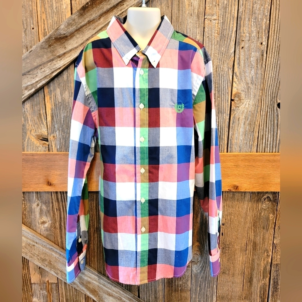 Chaps Boys Youth Size Large 14 16 colored Plaid Button Down Easy Care long sleev